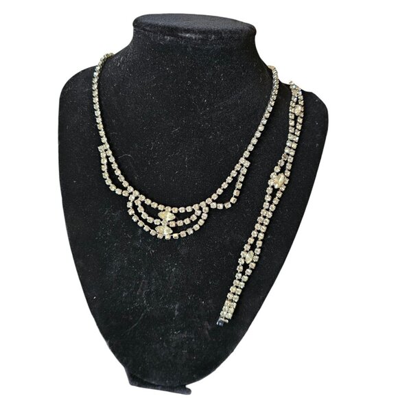 Vintage Kramer New York Choker Necklace Bracelet Set Clear‎ Rhinestones Sparkle - Picture 4 of 15